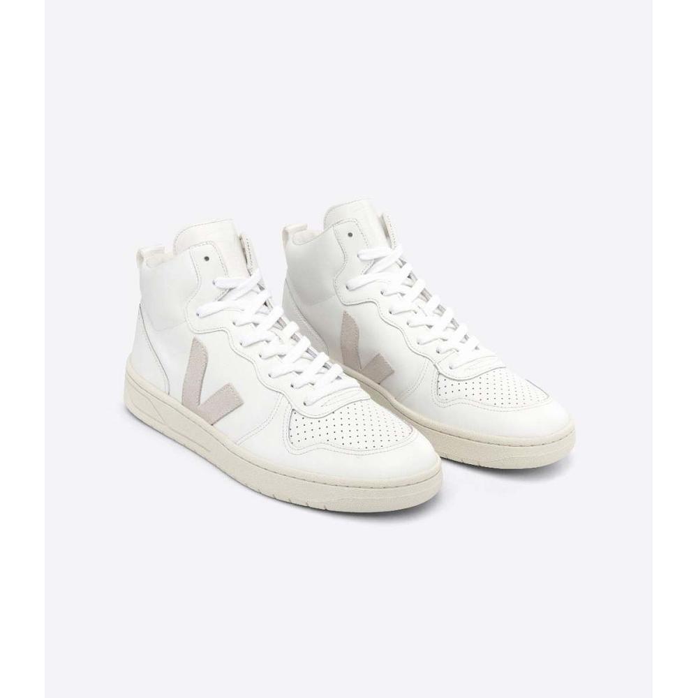 Veja V-15 LEATHER Men's High Tops White | NZ 120VRW